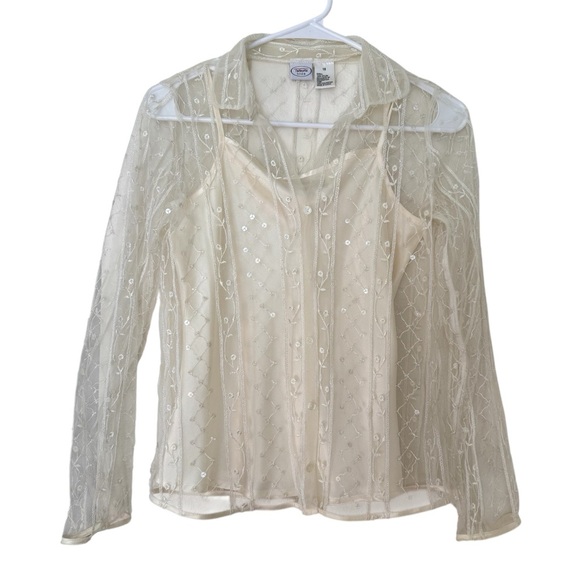 Talbots Kids Ivory Shirt Button Up Embroidered Embellished Sheer Girls 16 - Picture 1 of 8